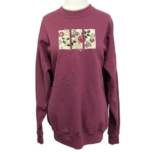 Vintage Top Stitch Dual Collar Embroidered Floral Sweater Oversized XLARGE